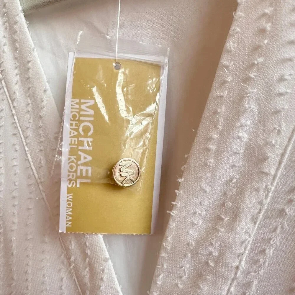Michael Kors Button Front Swiss Dot Dress in White with Tie at Waist - 1X - New - Picture 8 of 12